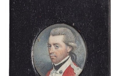 Circle of Charles Shirreff, Scottish c.1750-c.1829- Portrait of a British officer in the 3rd Heavy Cavalry Regiment, 1770s, with powdered hair en queue, head and shoulders turned to the left, wearing red uniform, white facings and epaulettes...