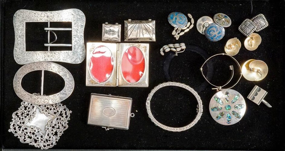 Collection with Silver Jewelry, Belt Buckles and Objects