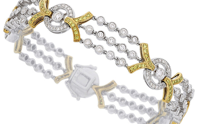 Colored Diamond, Diamond, Gold Bracelet Stones: Full-cut near-colorless diamonds...