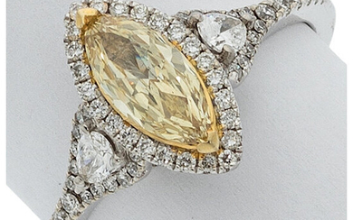 Colored Diamond, Diamond, White Gold Ring Stones: Marquise-shaped yellow...