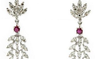 Contemporary White Gold Diamond and Ruby Earrings