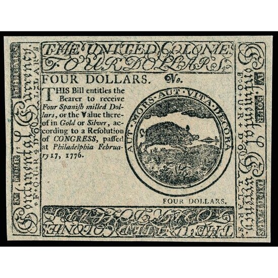 Continental, 1775 $4 Blue Detector Note Gem CU