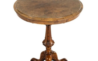 Continental Burled Wood Pedestal Lamp Table