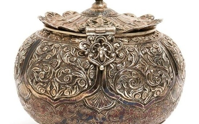 Continental Silver Repousse Hinged Lid Sugar Bowl