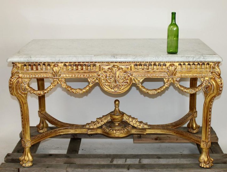 Continental marble top carved foyer table