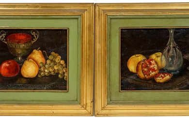 Coppia di nature morte con frutta, olio su tela, cm 22x36, firmate, entro cornici.