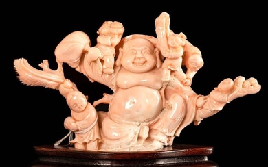 Coral Carved Fertility Buddha statue, Republic of China