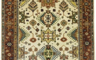 Cream & Rust Tribal Geometric 6X9 Indo-Karajeh Oriental Rug