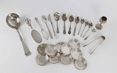 Cups, glass trays and various silver and sterling silver cutlery