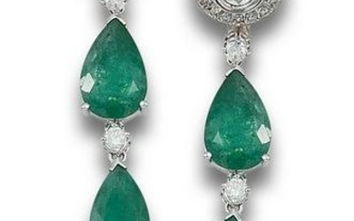 DETACHABLE EARRINGS IN WHITE GOLD, EMERALDS AND DIAMONDS