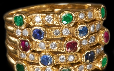 DIAMOND, EMERALD, SAPPHIRE AND RUBY 5-BAND RING