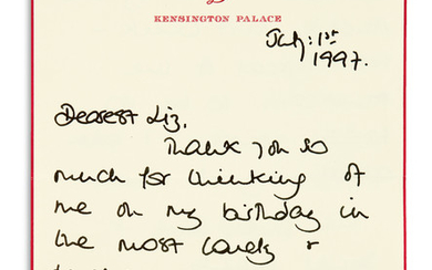 WRITING ON HER LAST BIRTHDAY, TWO MONTHS BEFORE HER DEATH DIANA; PRINCESS OF...
