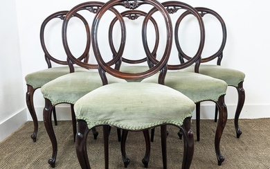 DINING CHAIRS, a set of six, Victorian rosewood with cabriol...