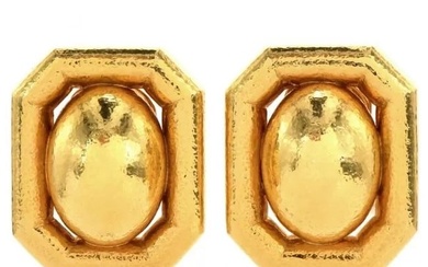 David Webb Chic Hammer finish 18K Yellow Gold Dome Clip On Earrings