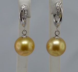 Davite & Delucchi - 18 kt. White gold - Earrings pearl south seas gold - Diamond