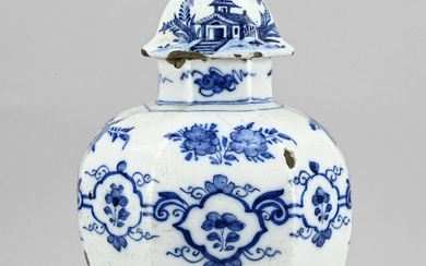 Delft lidded vase, H 40 cm.