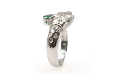 Diamond Emerald Panther 18 Karat White Gold Ring