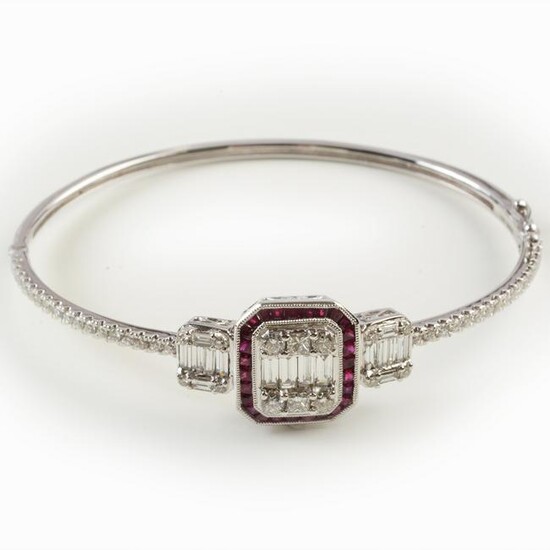 Diamond, Ruby, 18k White Gold Bracelet.