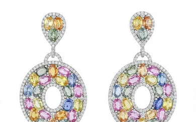 Diamond and Multi Color Sapphire Earrings