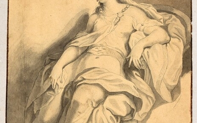 Dido, Queen of Carthage. First half 18th c Drawing, pen and black ink, grey wash,...
