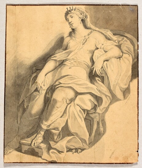 Dido, Queen of Carthage. First half 18th c Drawing, pen and black ink, grey wash,...