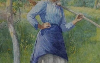 E Kington-Brice watercolour – country girl with rake