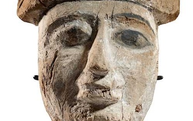 EGYPTIAN PAINTED WOOD SARCOPHAGUS MASK
