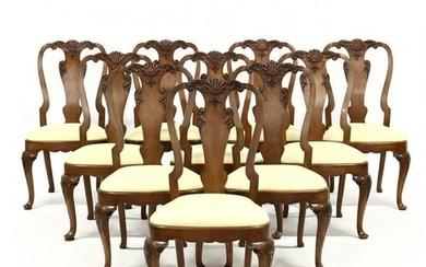 E.J. Victor, Set of Ten Queen Anne Style Dining Chairs
