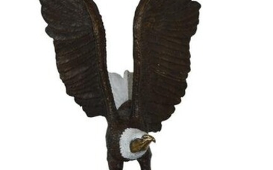 Eagle Coming to a Landing on a Branch Bronze Statue