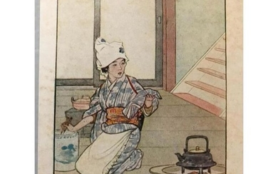 Early 1900's Japanese Bookplate Print, Little Sister