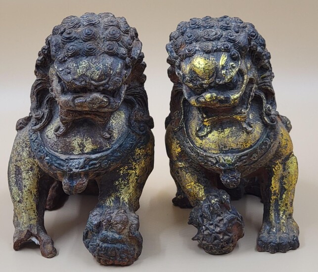 Early Pair Of Antique Cast Foo Dogs Foo Lions