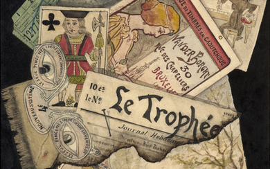Ecole belge, 1903 (E. Delcroix) Trompes-l'œil aux cartes à jouer, aux allumettes, aux affiches et aux paysages à l'aquarelle