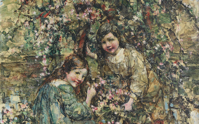 Edward Atkinson Hornel (British, 1864-1933) Picking cherry blossom
