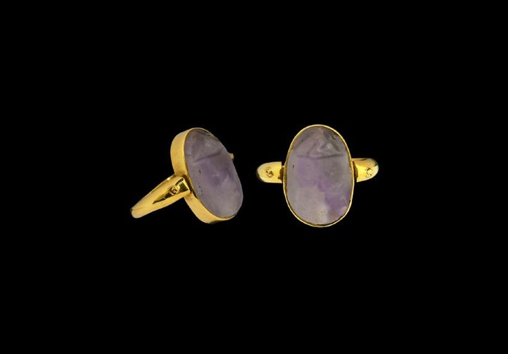 Egyptian Amethyst Scarab in Gold Ring