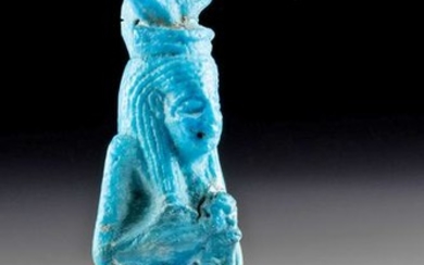 Egyptian Ptolemaic Faience Amulet of Isis and Horus