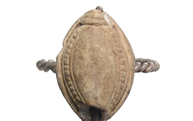 Egyptian steatite scaraboid set in silver ring