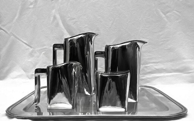Elegant Coffee and Tea Service - Modern Design (5) - .800 silver - Argenteria Malinverni - Italy - Second half 20th century