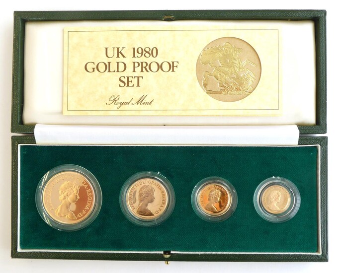 Elizabeth II (1952-), Four Coin Gold Proof Set, 1980, five pounds down to half sovereign (4 coins)