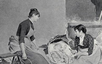 Emile-Auguste Pinchart 1800s Antique Print Childs Slumber SIGNED Framed