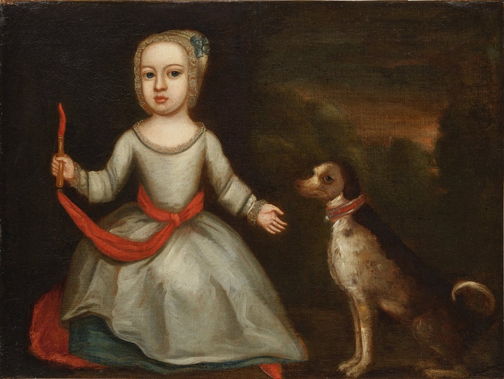 English School, 18th Century Young Girl with a Dog in a Forest