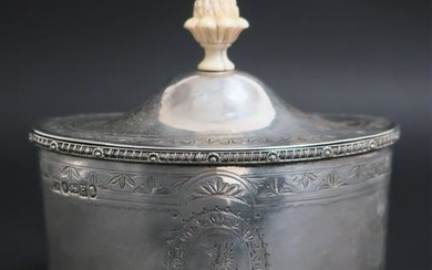 English Sterling Silver Oval Tea Caddy, c.1801-1802