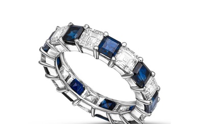 Eternity ring - White gold 4.17ct. Square Sapphire - Diamond