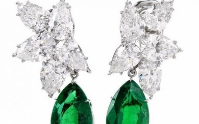 Extraordinary GIA Diamond Emerald Platinum Clip-On Day & Night Earrings