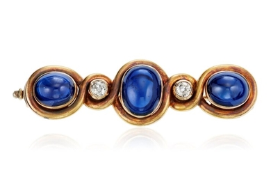 FABERGÉ ANTIQUE SAPPHIRE AND DIAMOND BROOCH WITH AGL REPORT