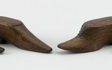 FOUR ENGLISH/CONTINENTAL SHOE-FORM TREEN AND PIQUE WORK