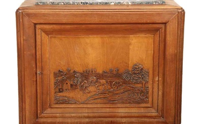 FRENCH ART DECO MARBLE TOP SERVER CARVED SCENE OF A...