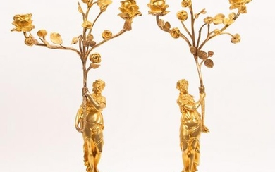 FRENCH DORE BRONZE & MARBLE CANDELABRAS, PAIR