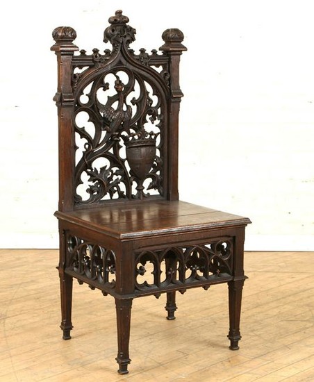 FRENCH OAK GOTHIC REVIVAL CHAIR OPEN WORK C.1880