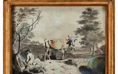 FRENCH SCHOOL (18TH CENTURY), COUNTRYSIDE SCENE WITH SHEPHERD AND CATTLE