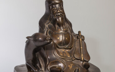 Figuration d'un sage taoïste assis près de son animal...